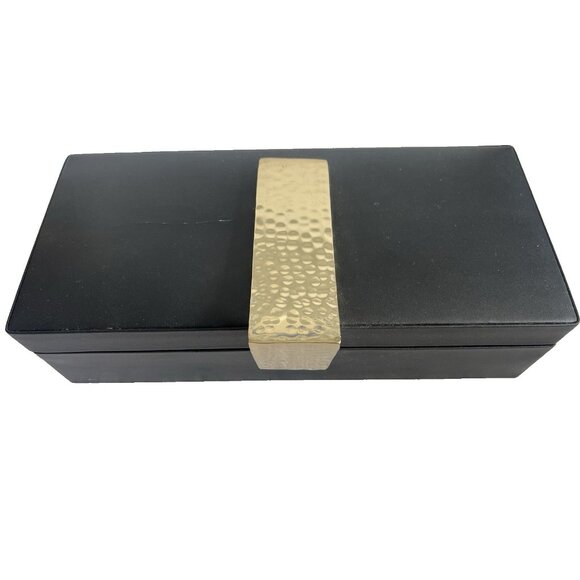 Black Oblong Faux Leather Hinged Box Electronics Jewelry Holder 12"L x 5"W x 3"H - Picture 1 of 10